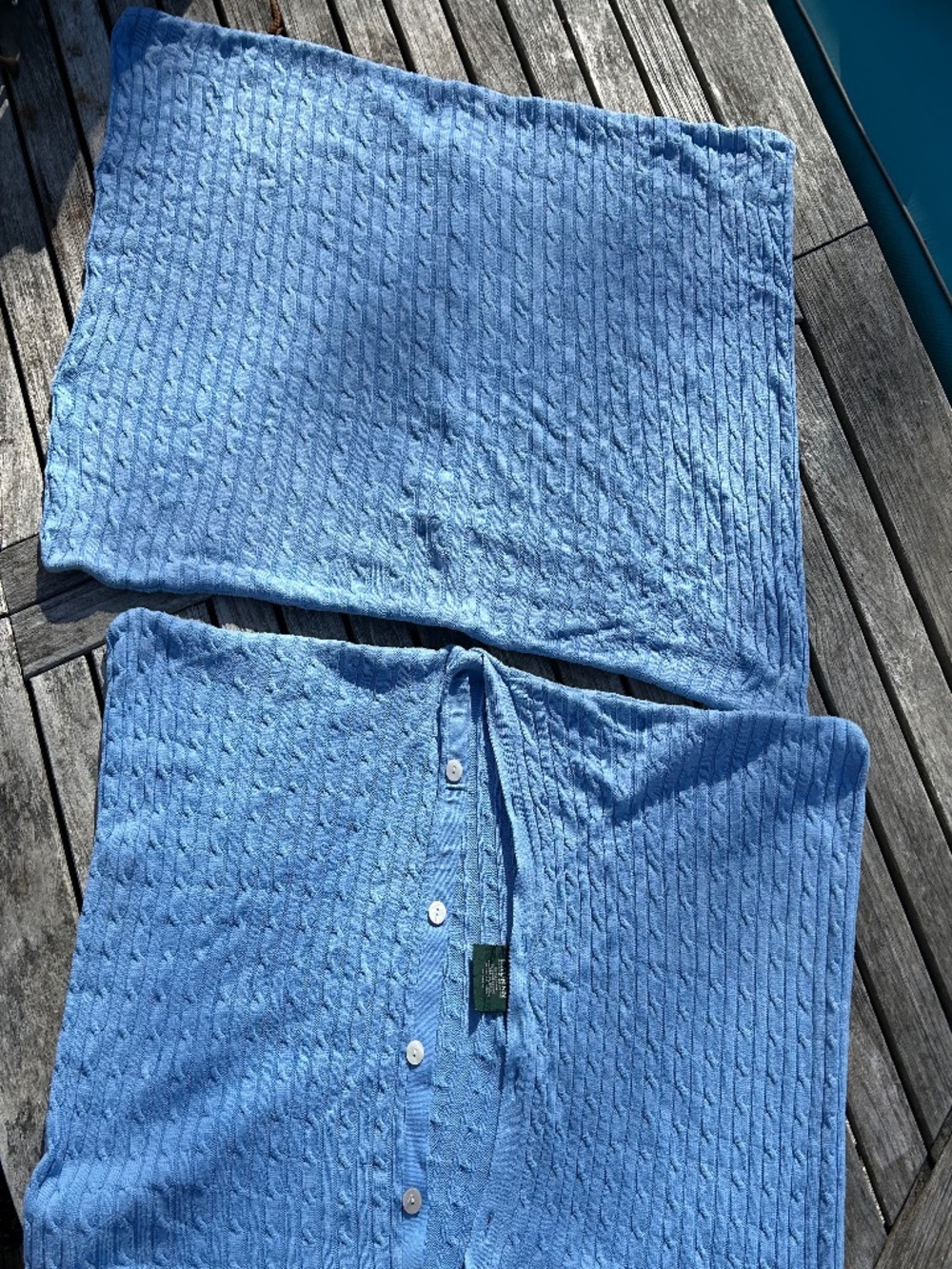 Ralph Lauren Sky blue cotton cable knit sweater pair 2 Queen pillow shams